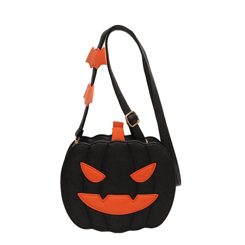 Borsa a tracolla creativa con zucca dei cartoni animati e pipistrello per Halloween - Borsa a tracolla personalizzata da donna