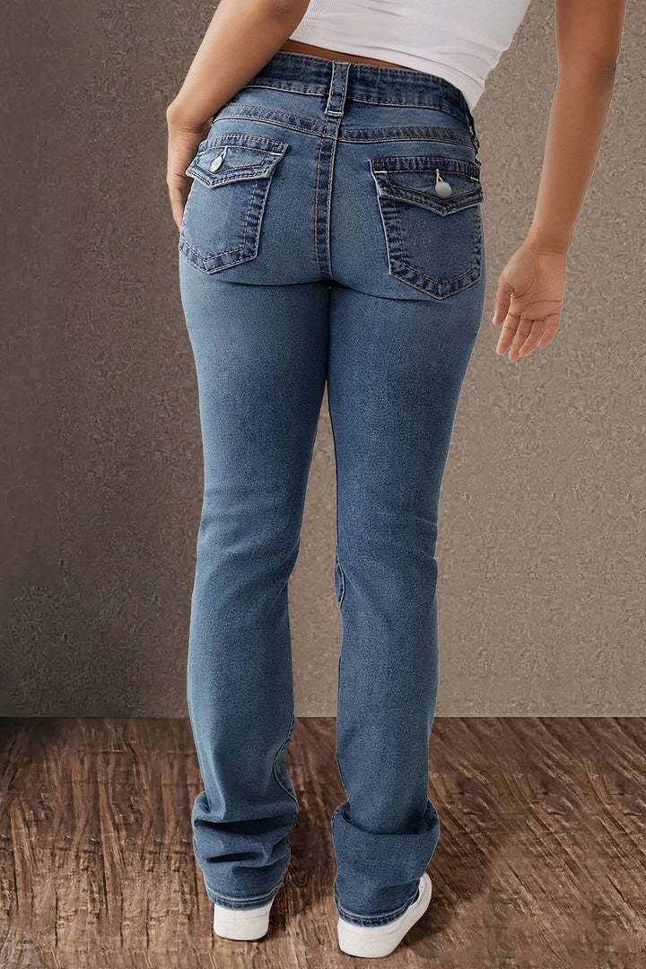 Damen Jeans mit hoher Taille und Stretch-Denim für Frühling und Sommer – lässiges, leicht gewaschenes Design