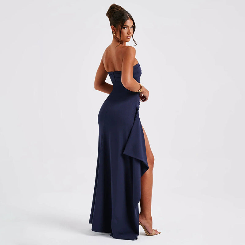 Elegant Strapless Maxi Dress with Pleats - Women's Formal Party Gown