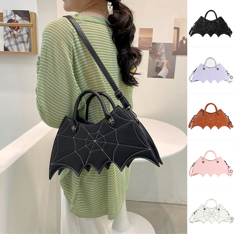 Halloween-Inspired Batgirl Shoulder Bag - Stylish Spider Web Design PU Crossbody Messenger Handbag