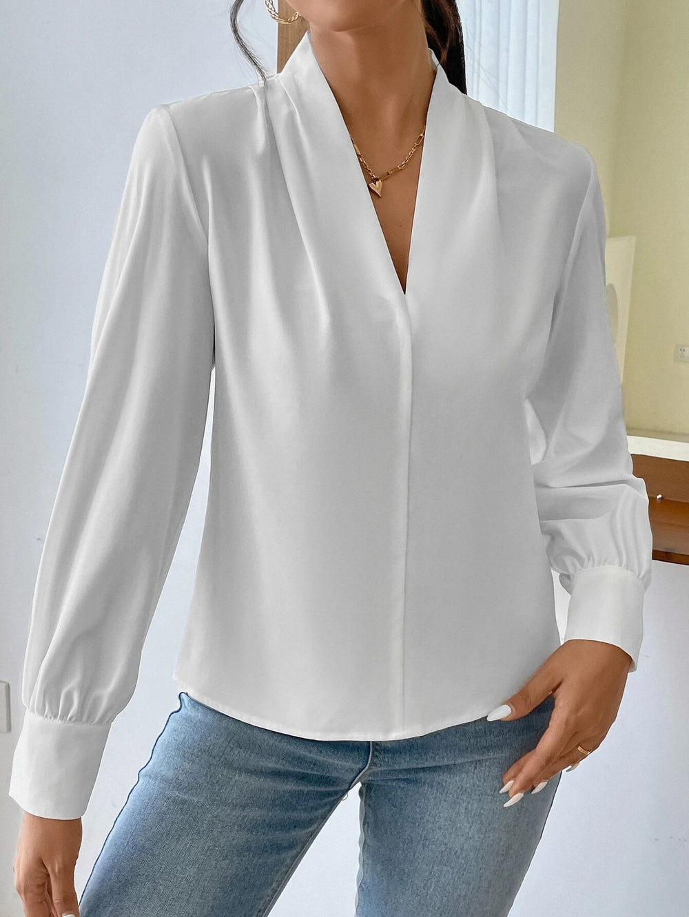 V-neck Long Sleeve Loose Fit Top