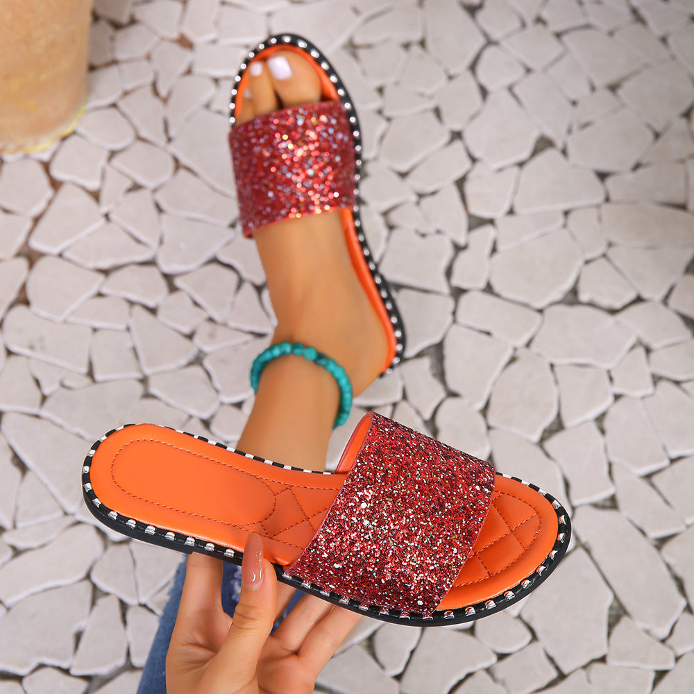 Pantofole piatte con paillettes da donna taglie forti