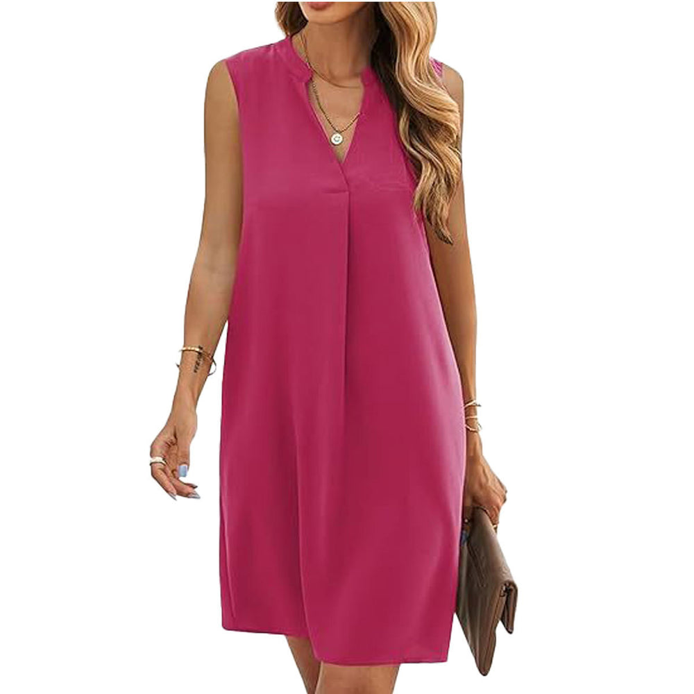 Vibrant Solid Casual V-neck Shirt Dress for Women