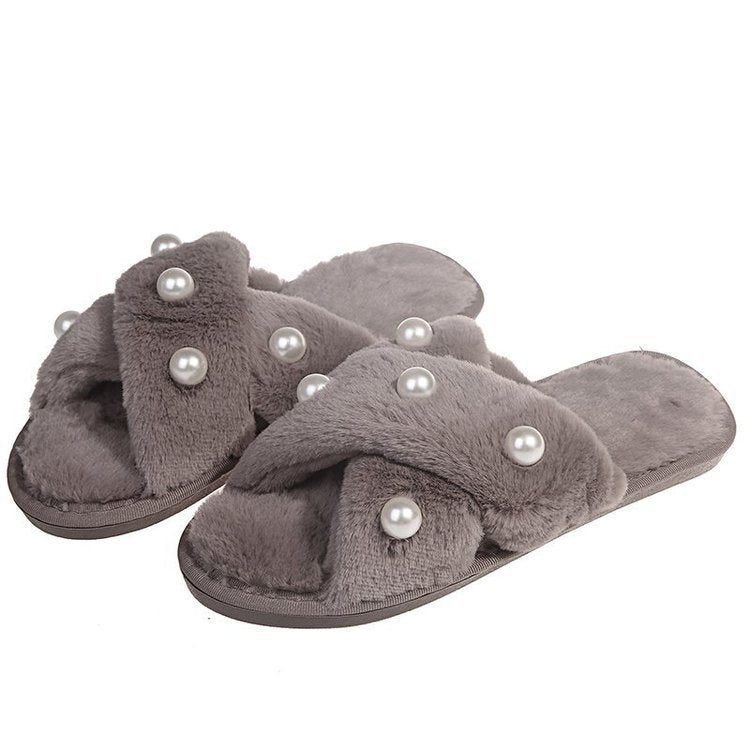 Cozy Pearl-Embellished Slippers for Women - Indoor and Outdoor Comfort