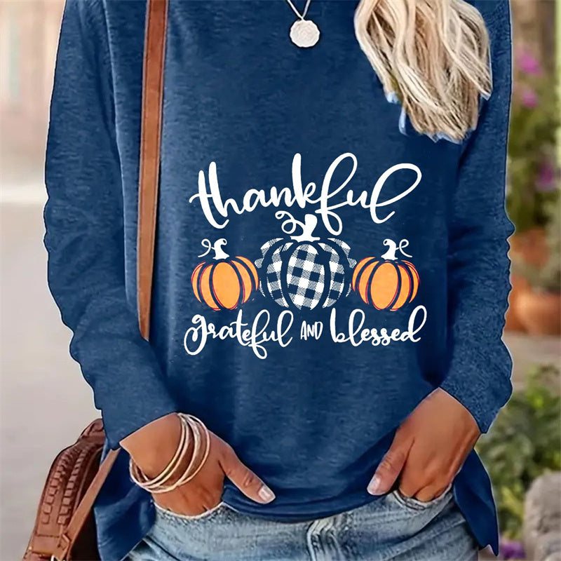 Casual Printed Long Sleeve Round Neck T-shirt for Women - Spring and Autumn Collection