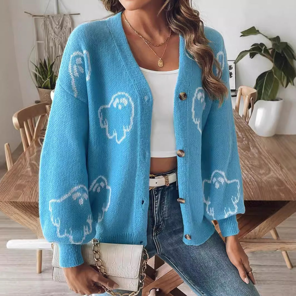 Spooky Chic Women's Casual Button-Up Cardigan Sweater