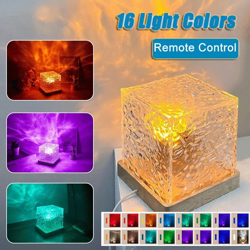 16 colori LED Water Ripple Ambient Night Light USB Rotante Proiezione Cristallo Lampada da tavolo RGB Dimmerabile Decorazione per la casa