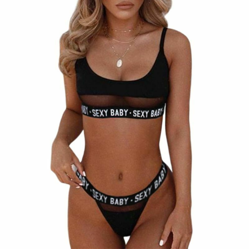 Lace-Up Lettered Cutout Bikini Set