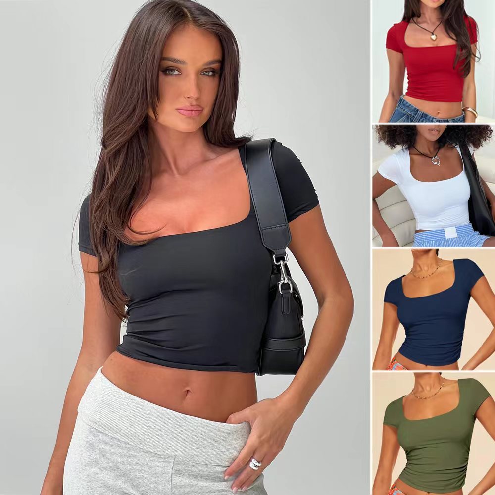 Solid Color Square-neck Women's Summer Top