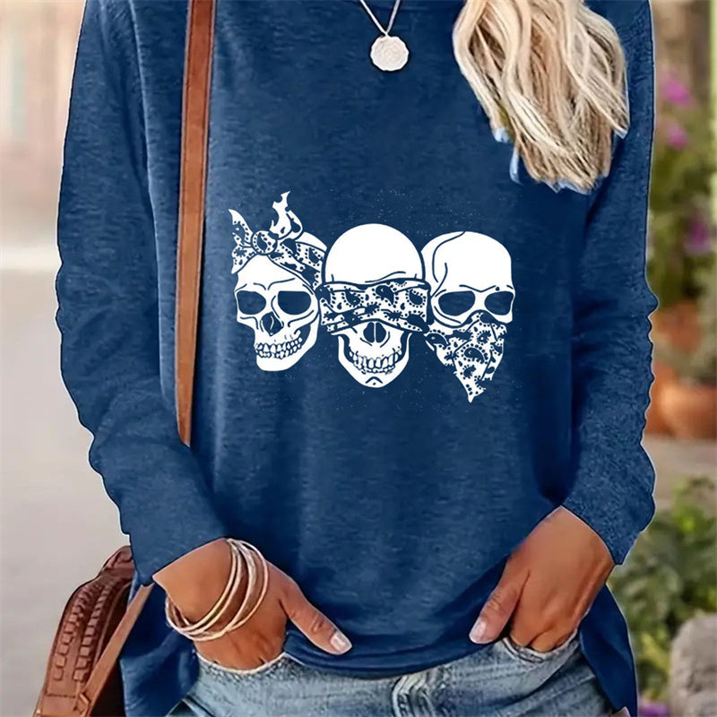 Casual Round Neck Long Sleeve T-shirt for Women with Simple Spring and Autumn Print