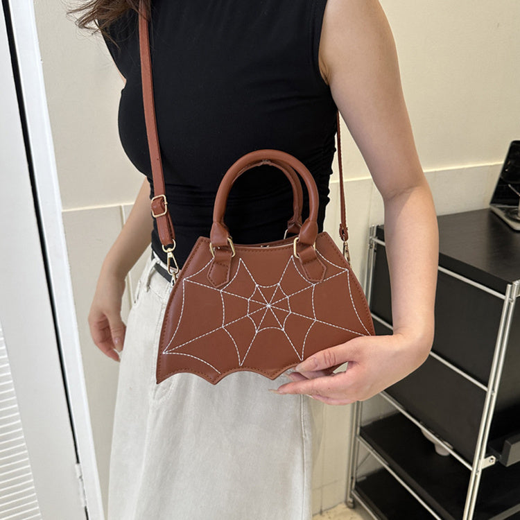 Halloween-inspirierte Umhängetasche mit Spinnennetz - Stilvolle Damen-Schulterhandtasche mit Griff