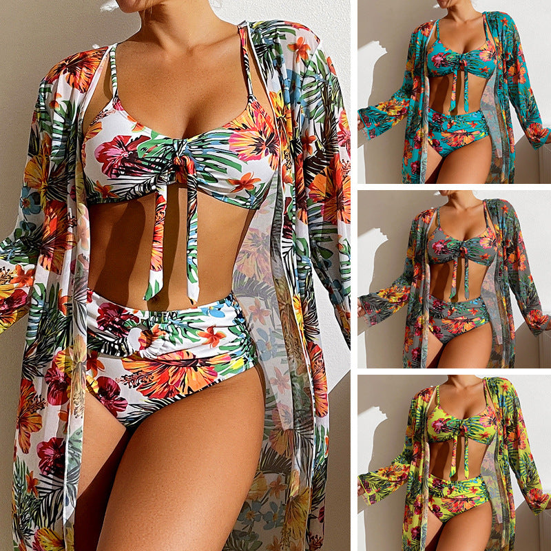 Elegant Three-Piece Long Sleeve Swimwear Set