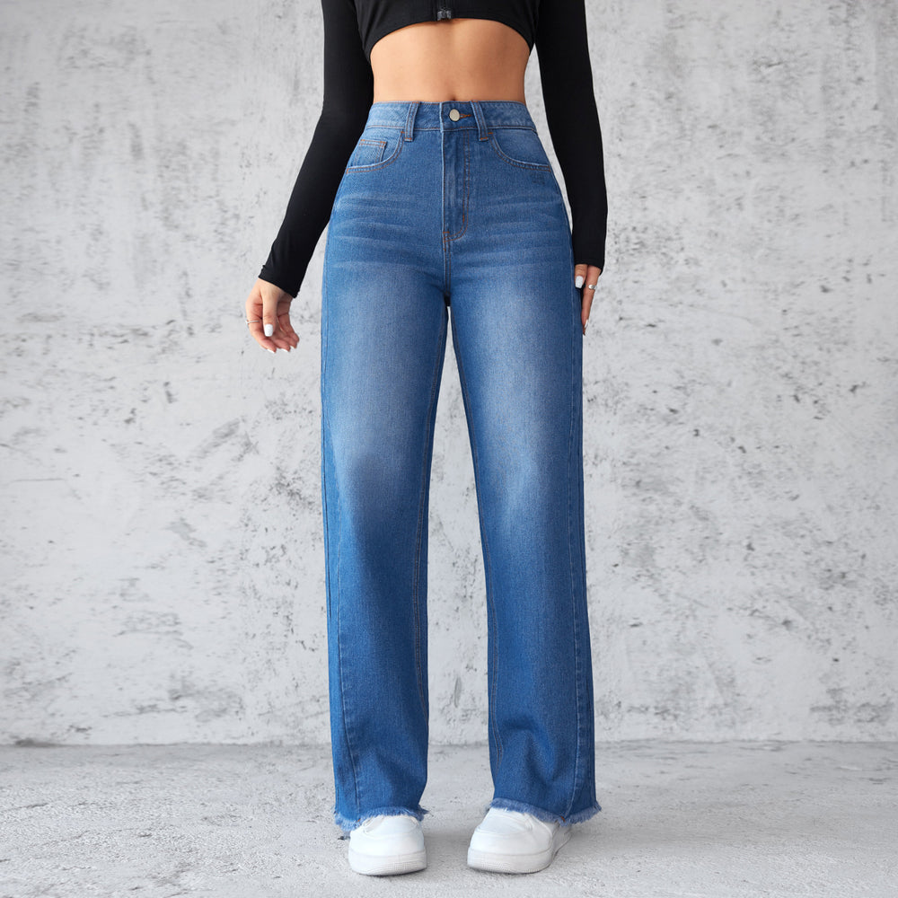 Chic High-Waisted Wide-Leg Denim Jeans for Women - Casual Non-Elastic Style