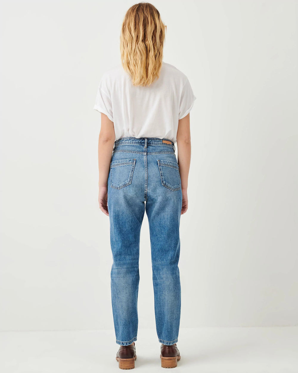 Blaue Slim-Fit-Jeans im Vintage-Chic-Stil für Damen mit geradem Bein