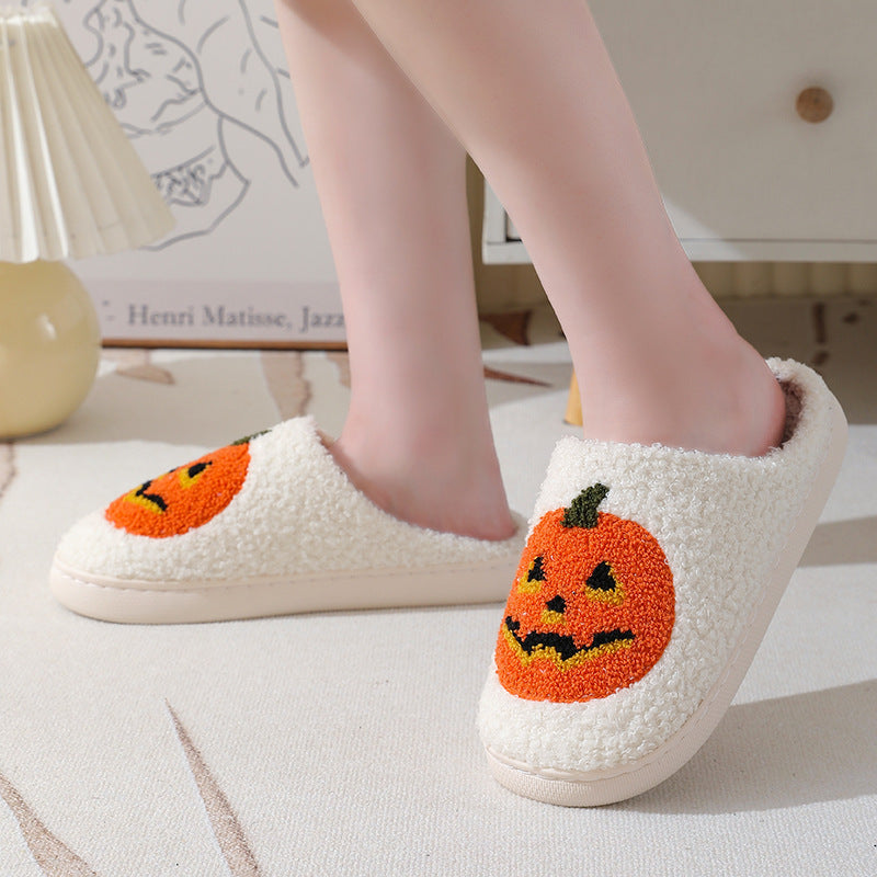 Cozy Halloween Pumpkin Cartoon Slippers for Couples - Warm Indoor House Shoes for Men and Women