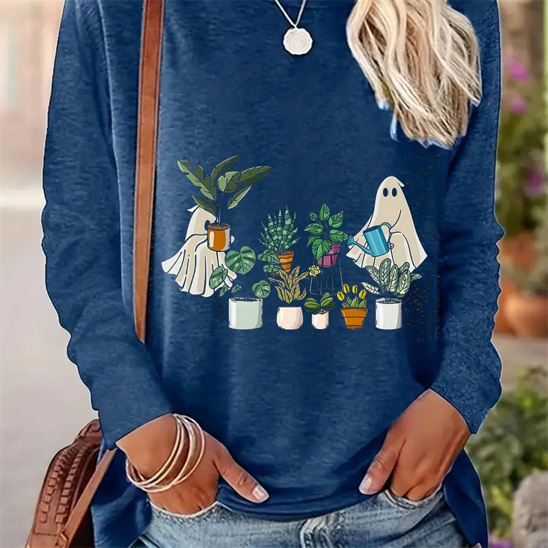 Casual Printed Round Neck Long Sleeve T-Shirt for Women in Spring and Autumn