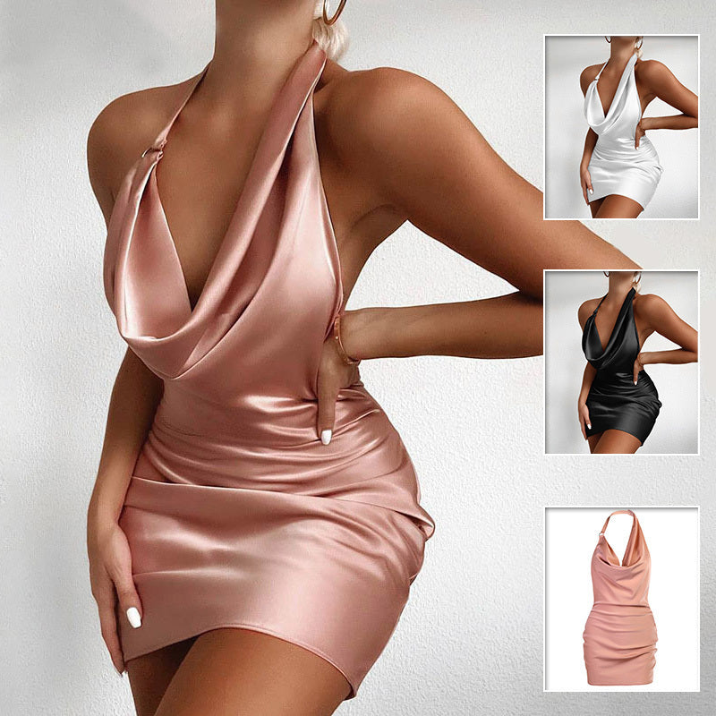 Satin Backless Mini Summer Dress with Adjustable Straps