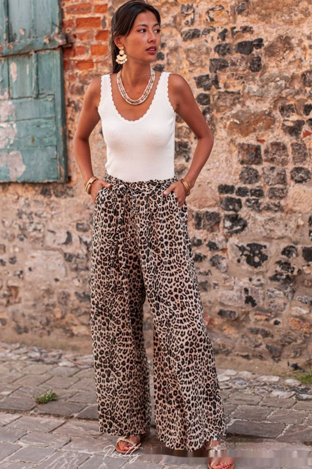 Leopard Print Boho Chic Wide Leg Trousers