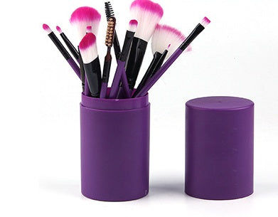 12-Piece Makeup Brush Set with Plastic Handles and Rayon Bristles