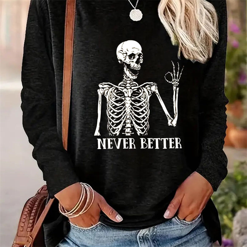 Casual Printed Long Sleeve Round Neck T-shirt for Women - Spring and Autumn Collection