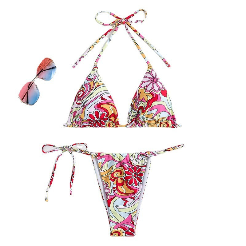 Stylish Triangle Print Women's Bikini Set with Adjustable Straps and Separate Bottoms