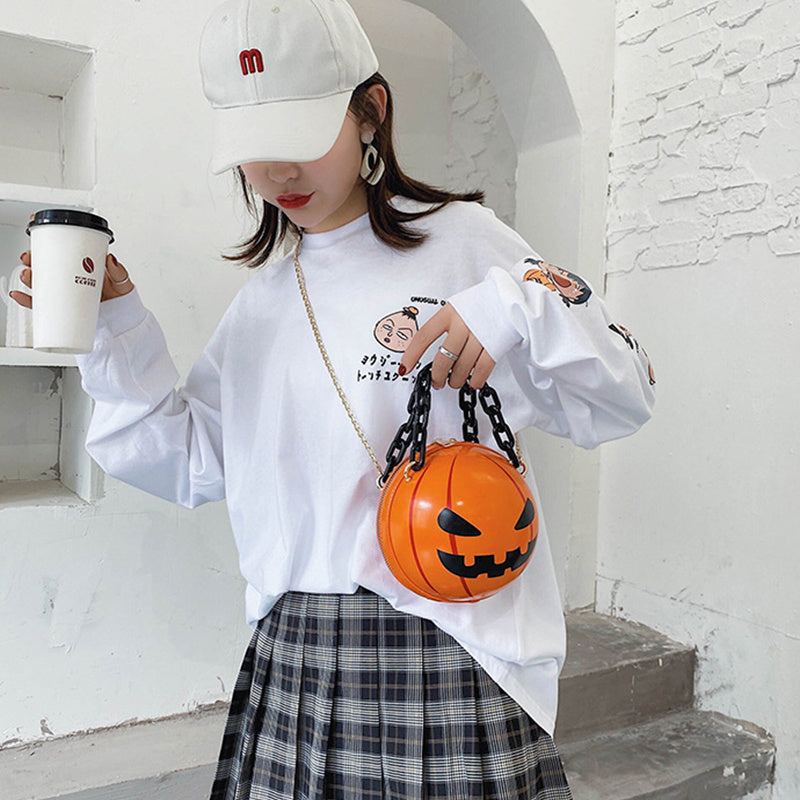 Whimsical Halloween Pumpkin Ball Handbags with Chain - Fun Shoulder Bags for Kids and Women