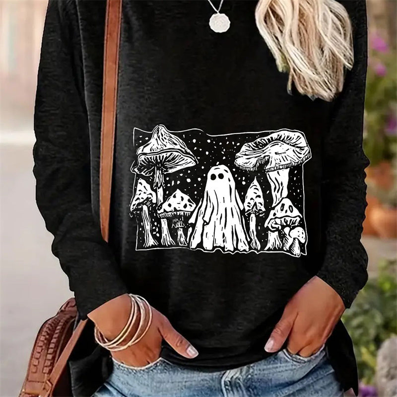 Lässiges Langarm-T-Shirt mit Rundhalsausschnitt für Damen mit einfachen Frühlings- und Herbstmustern 