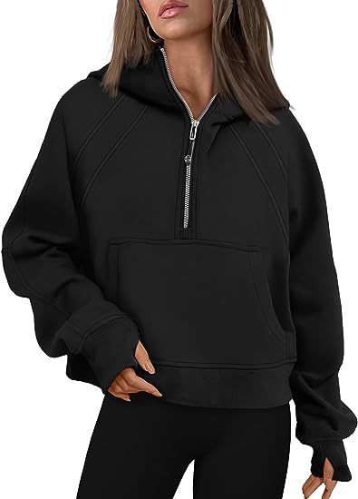 Felpa con cappuccio a maniche lunghe con cerniera e tasca anteriore - Pullover casual da donna per inverno e autunno