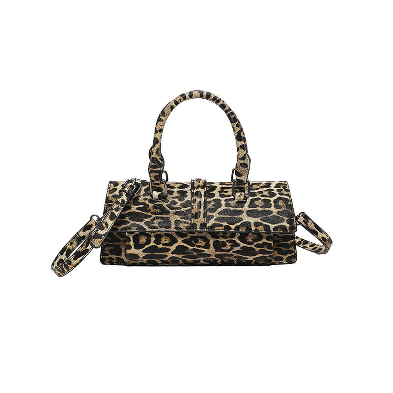 Borsa a tracolla retrò con stampa leopardata - Borsa a mano strutturata con stile urbano