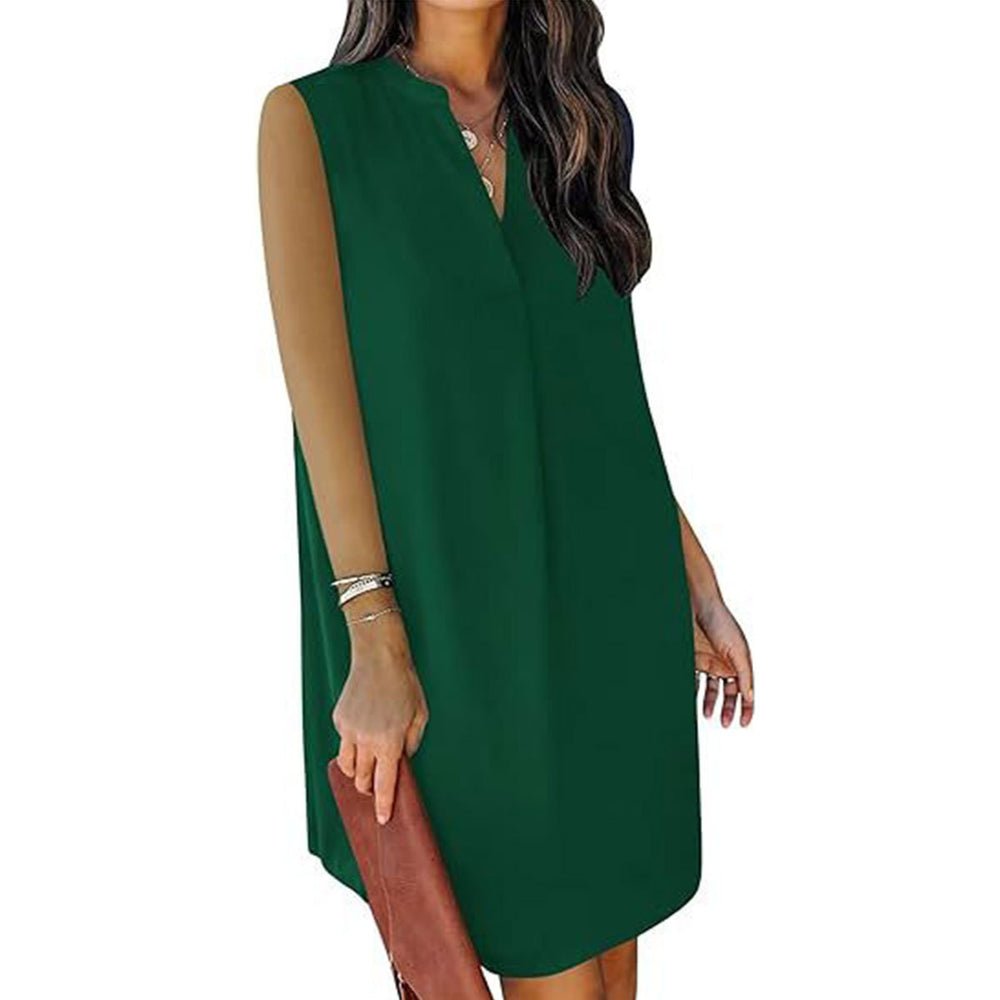 Vibrant Solid Casual V-neck Shirt Dress for Women