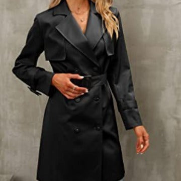 Chic Double Breasted Casual Trench Coat for Women – Autumn Fashion in Multiple Colors