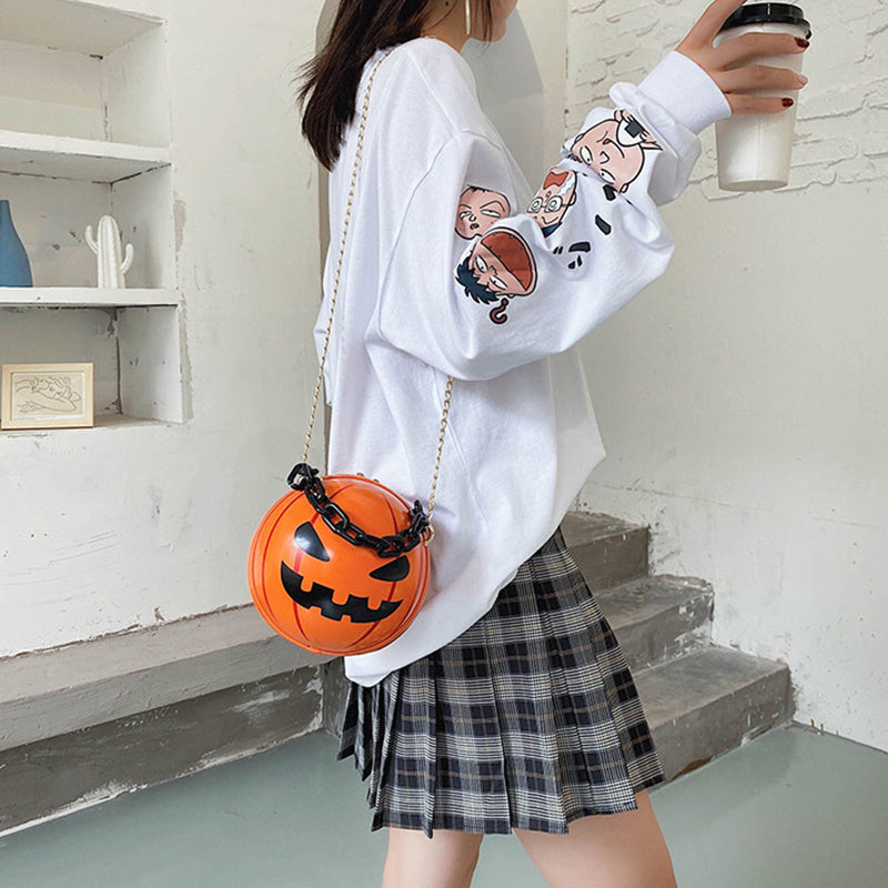 Whimsical Halloween Pumpkin Ball Handbags with Chain - Fun Shoulder Bags for Kids and Women