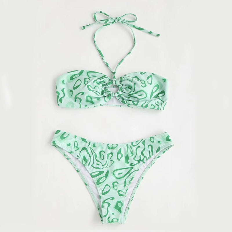 Sexy Floral Split Bandeau Bikini for Stylish Beach Babes