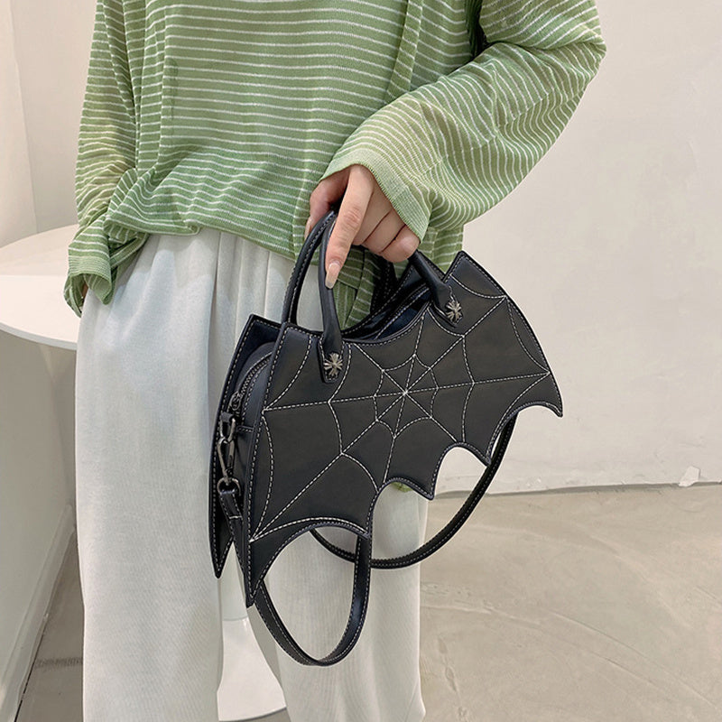 Halloween-Inspired Batgirl Shoulder Bag - Stylish Spider Web Design PU Crossbody Messenger Handbag