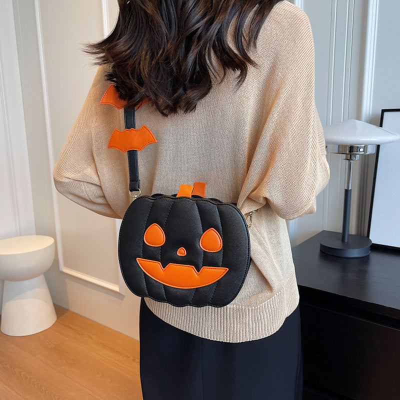 Borsa a tracolla creativa con zucca dei cartoni animati e pipistrello per Halloween - Borsa a tracolla personalizzata da donna