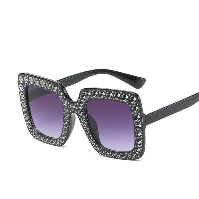 Großer quadratischer Rahmen mit Strass Sonnenbrille Persönlichkeit Street Style Fashion Brille Sommer