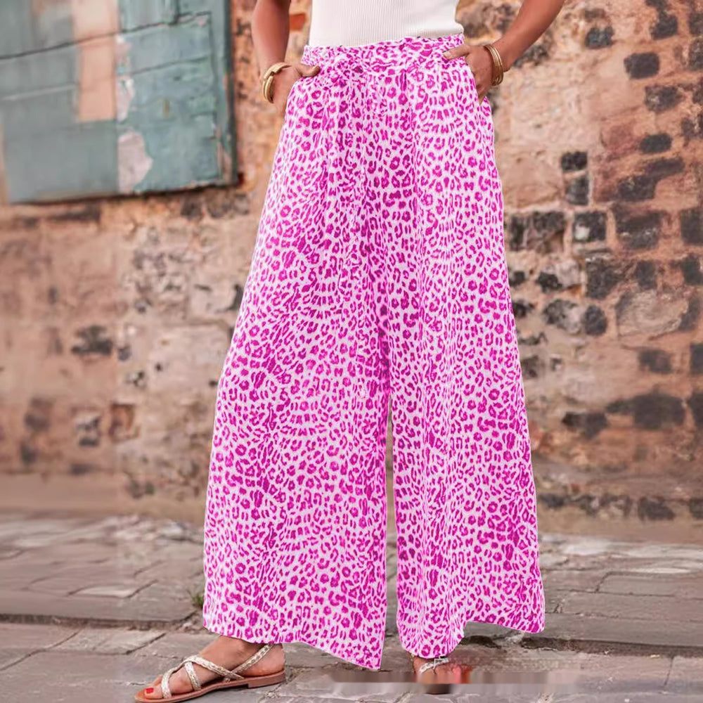 Pantaloni a gamba larga Boho Chic con stampa leopardata