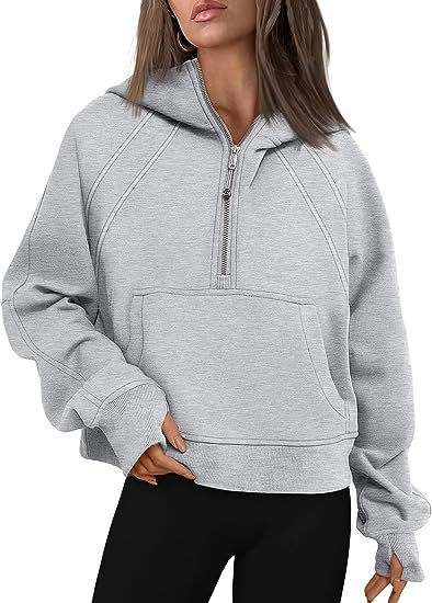 Felpa con cappuccio a maniche lunghe con cerniera e tasca anteriore - Pullover casual da donna per inverno e autunno