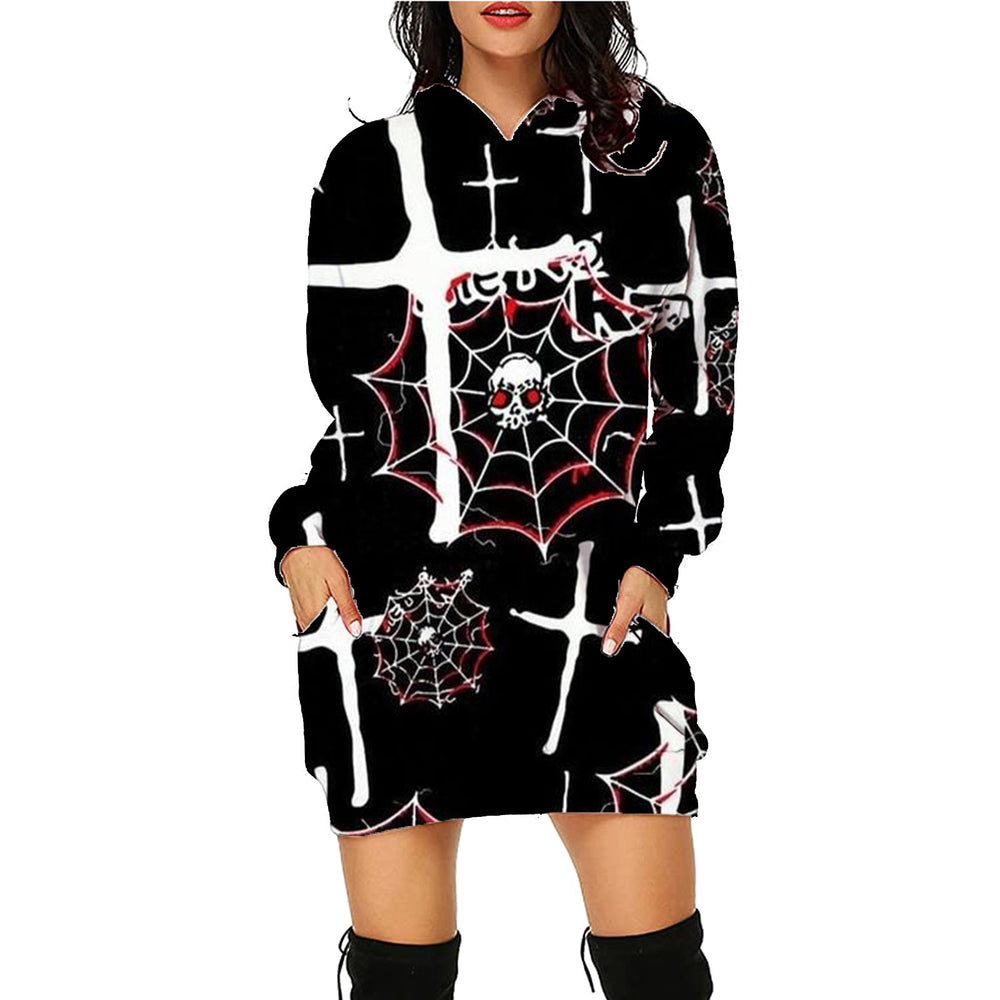 Übergroßer Kapuzenpullover mit Halloween-Motiv und Taschen für Damen