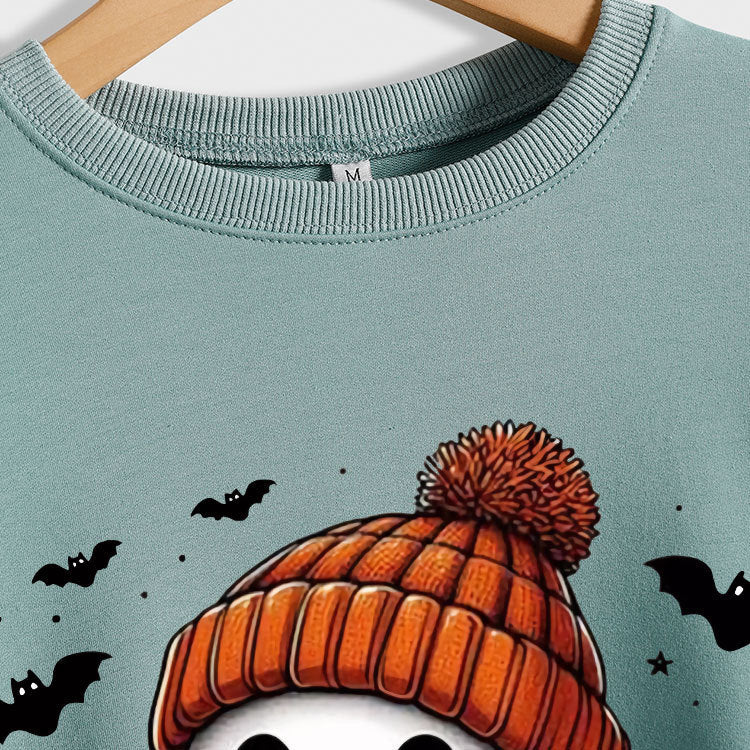 Cozy Long Sleeve Pumpkin Bat Print Crew Neck Sweatshirt in Multiple Colors