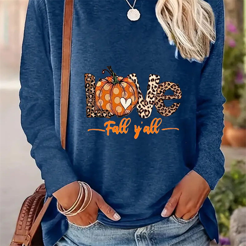 Casual Printed Round Neck Long Sleeve T-shirt for Women - Spring and Autumn Edition