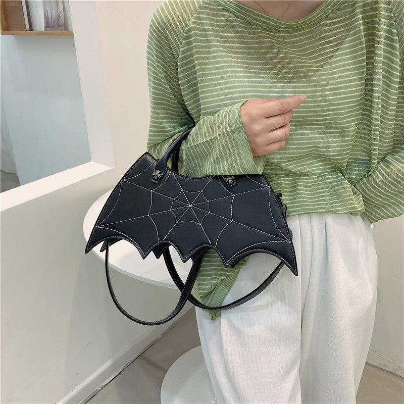 Halloween-Inspired Batgirl Shoulder Bag - Stylish Spider Web Design PU Crossbody Messenger Handbag