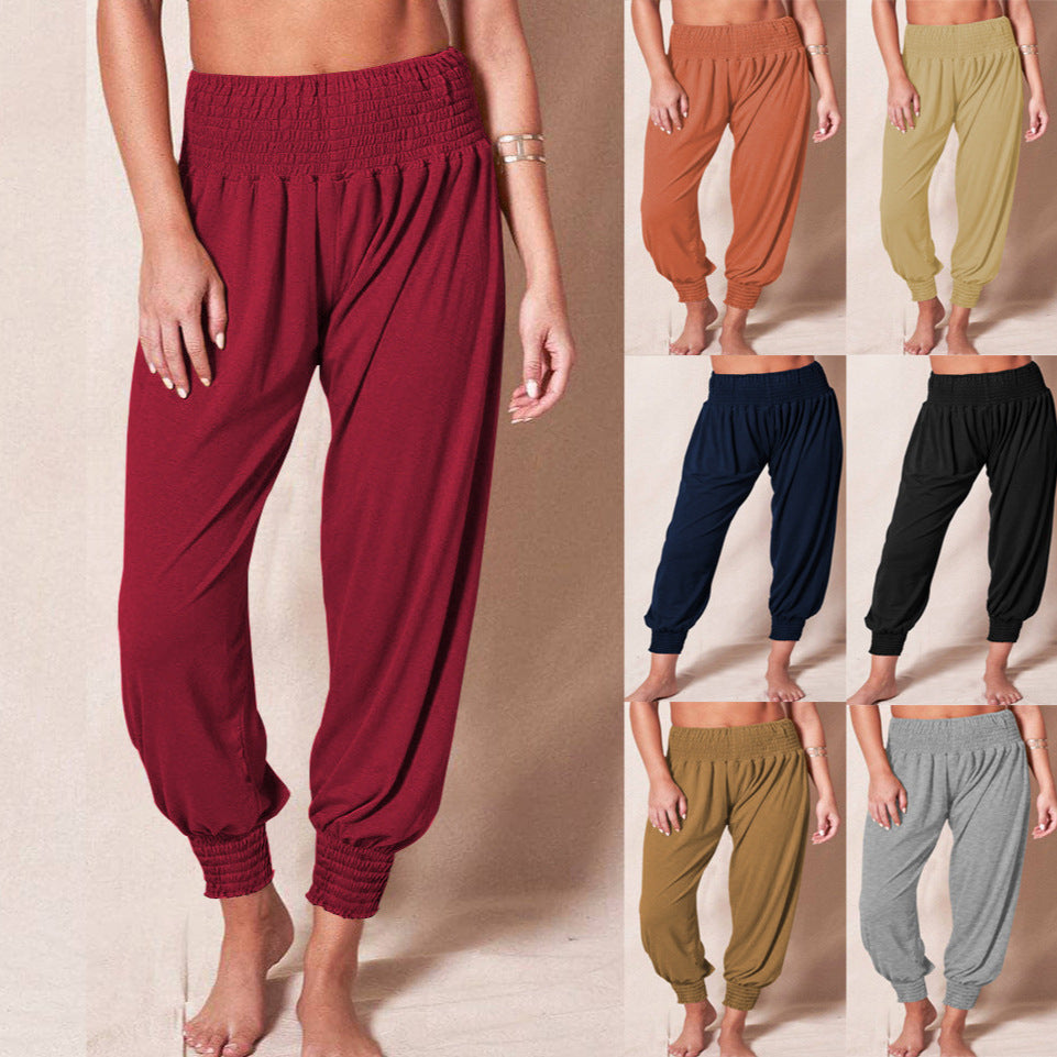 Pantaloni casual larghi alla caviglia da donna - Pantaloni sportivi da yoga in tinta unita