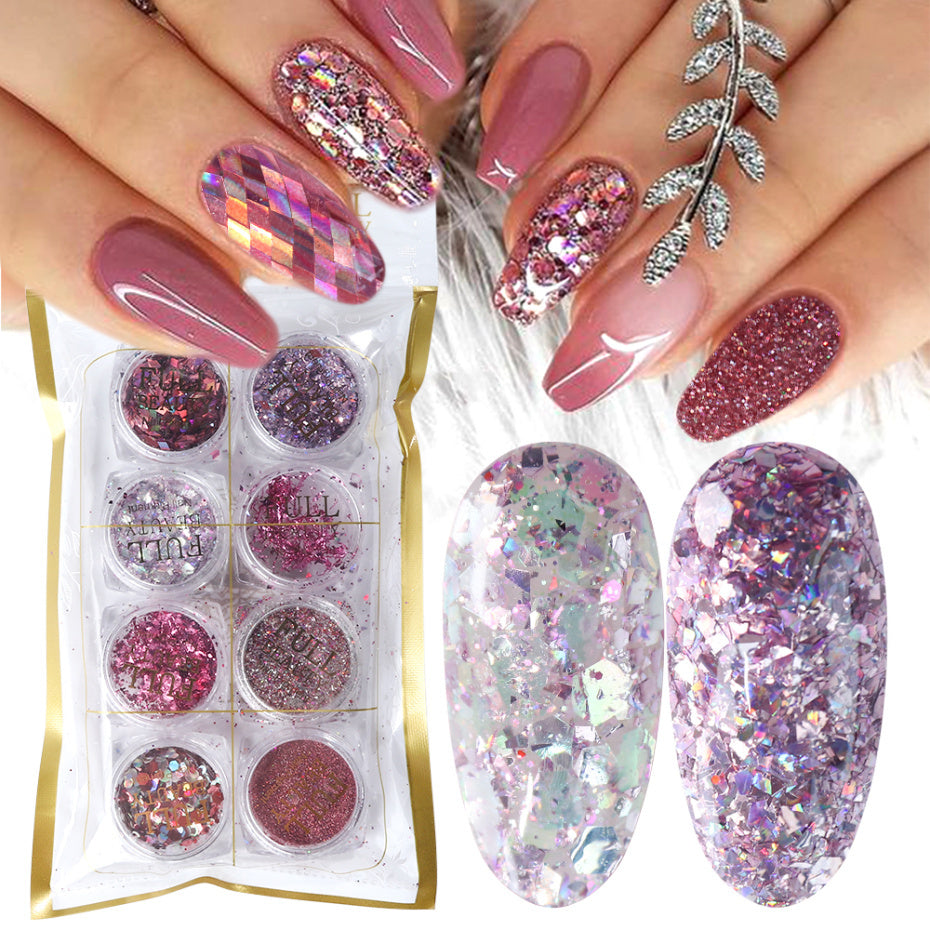 Set di nail art con glitter esagonali olografici con 8 tonalità per disegni di unghie sbalorditivi