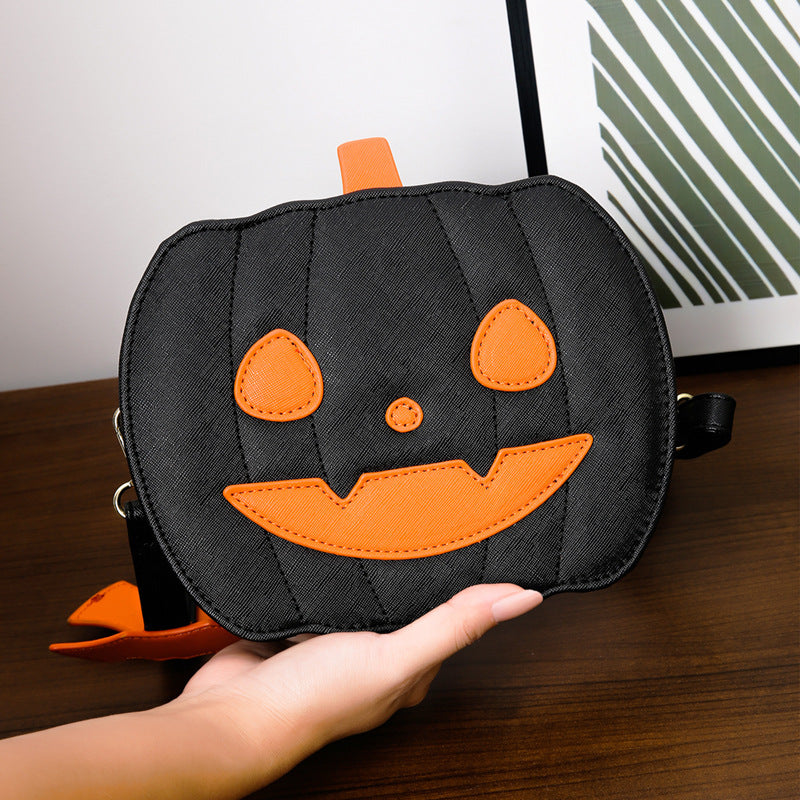 Borsa a tracolla creativa con zucca dei cartoni animati e pipistrello per Halloween - Borsa a tracolla personalizzata da donna