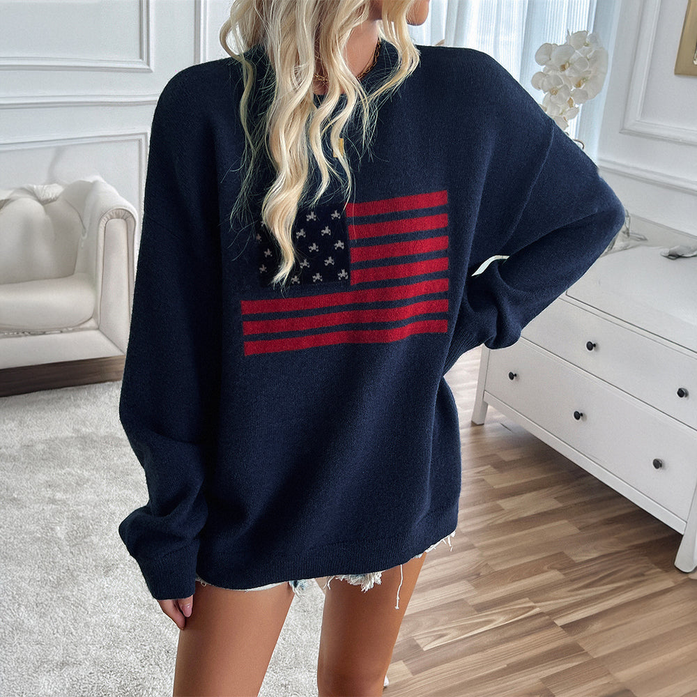 Women's Independence Day Long-sleeved Casual T-shirt in Yarn-dyed Styles