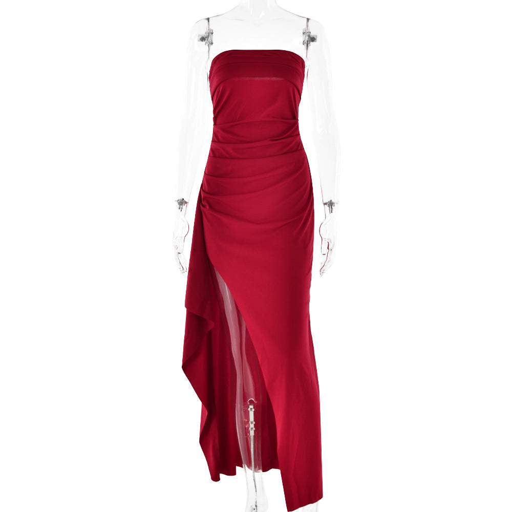 Elegant Strapless Maxi Dress with Pleats - Women's Formal Party Gown