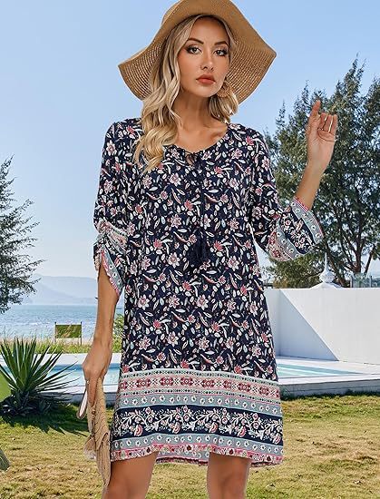 Floral A-Line Dress with Slit Hem and Tassel Accents