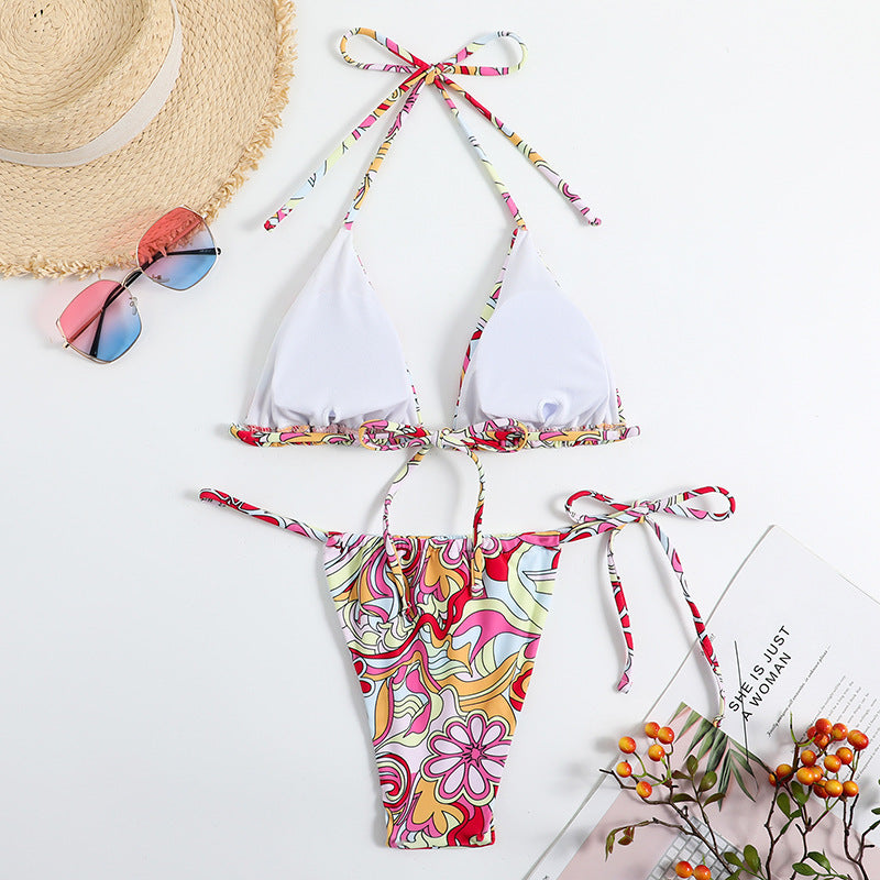 Stylish Triangle Print Women's Bikini Set with Adjustable Straps and Separate Bottoms