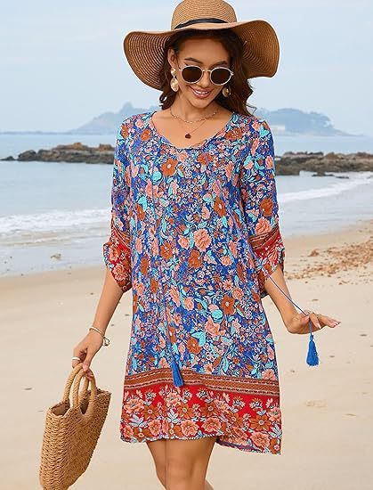 Floral A-Line Dress with Slit Hem and Tassel Accents